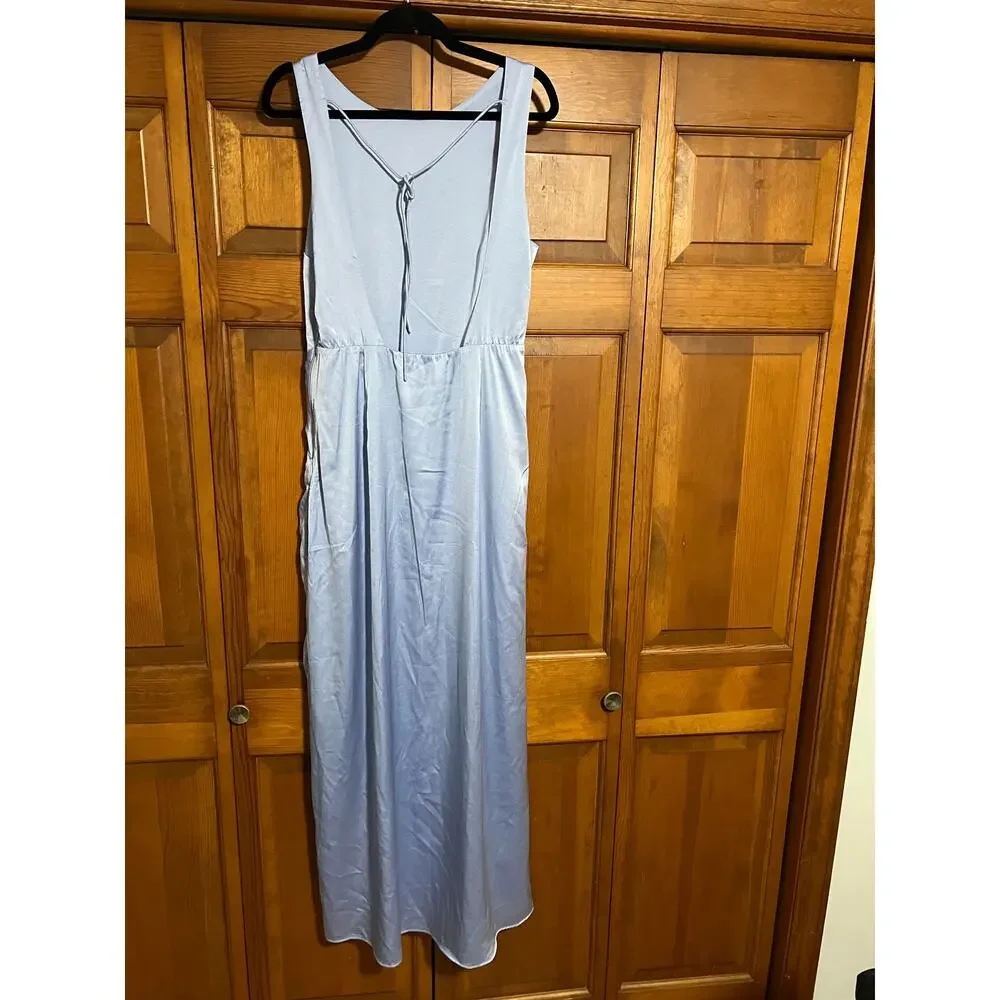 NWOT Abercrombie & Fitch Women’s Draped Satin Maxi Dress Periwinkle Blue Size LT